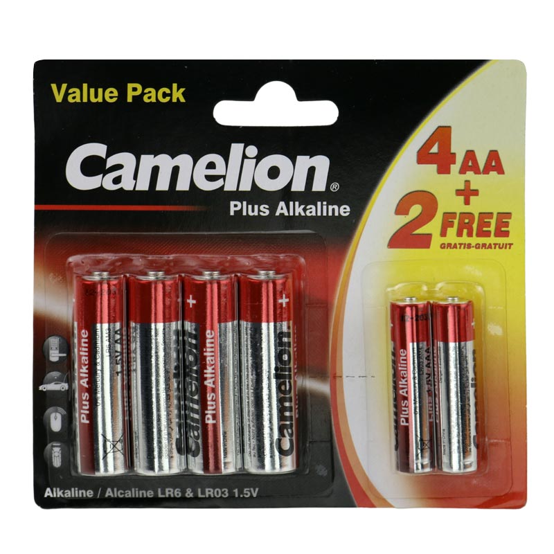 بسته ۲+۴ باتری قلمی و نیم قلمی کملیون Camelion Plus Alkaline